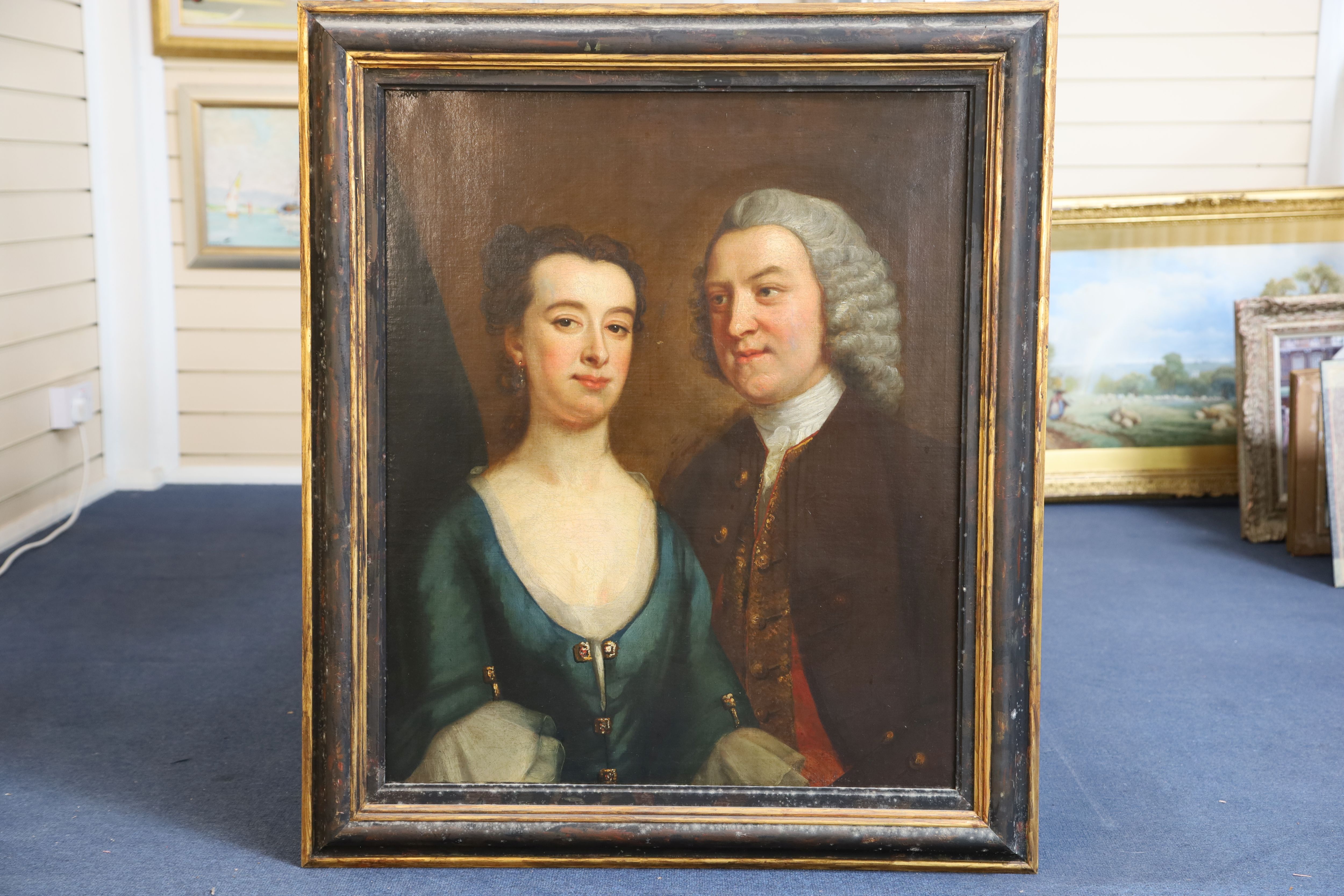 18th century English School Double portrait of a husband and wife 29.5 x 24.5in.